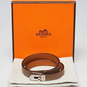 Hermes Etoupe Swift Leather Palladium Plated Mini Kelly Double Tour Bracelet